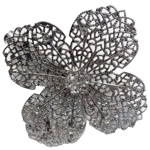 Silvery Metal Hair Clip With Rhinestones - Picture 1 of 3